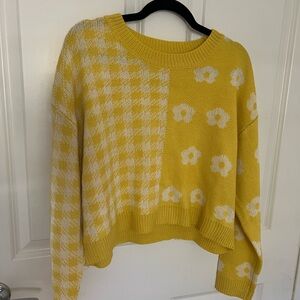 Yellow and White Patterned Women's Sweater
